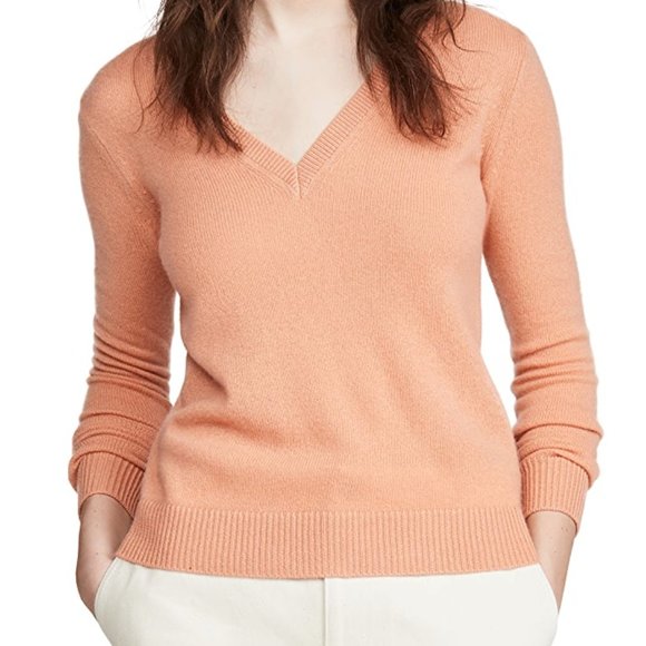 Theory Peach V-Neck Wool Sweater - Picture 1 of 7